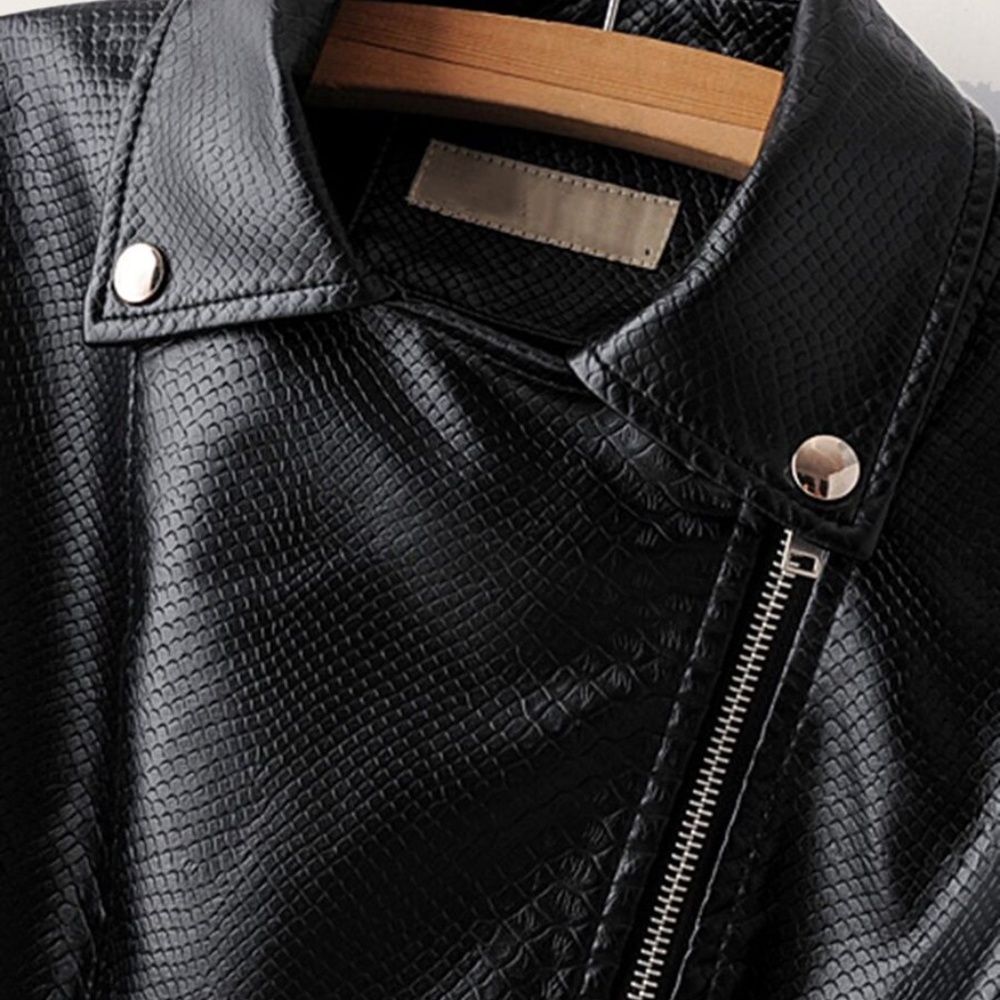 black  biker moto leather Zipper jacket motorcycle - Picture 3 of 5
